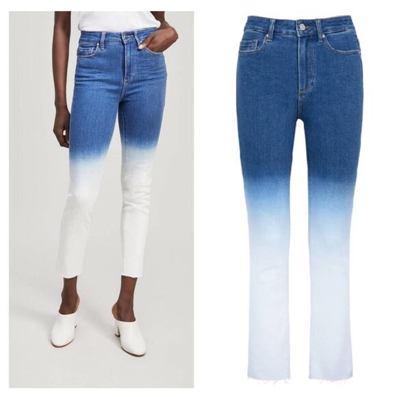 PAIGE Hoxton Slim High Rise Jeans Arctic Ombré Raw Hem Slim Leg Jeans 28 - Picture 1 of 12